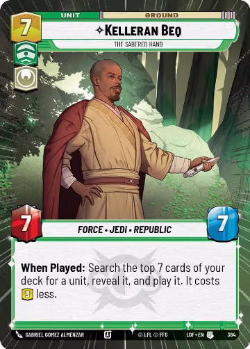 Kelleran Beq - The Sabered Hand (Hyperspace) (364), Legends of the Force — Star Wars card price