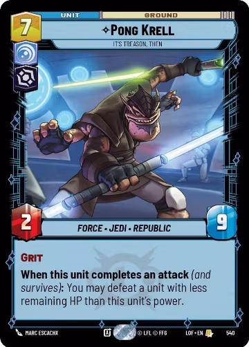 Pong Krell - It's Treason, Then (Foil) (540), Legends of the Force — Star Wars card price
