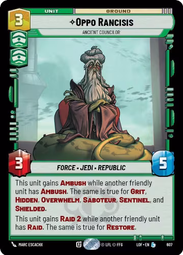Oppo Rancisis - Ancient Councilor (Foil) (607), Legends of the Force — Star Wars card price