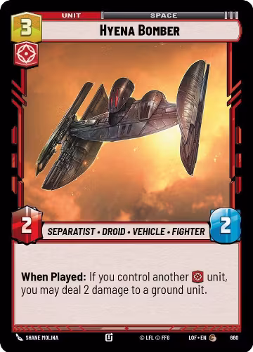 Hyena Bomber (Foil) (660), Legends of the Force — Star Wars card price