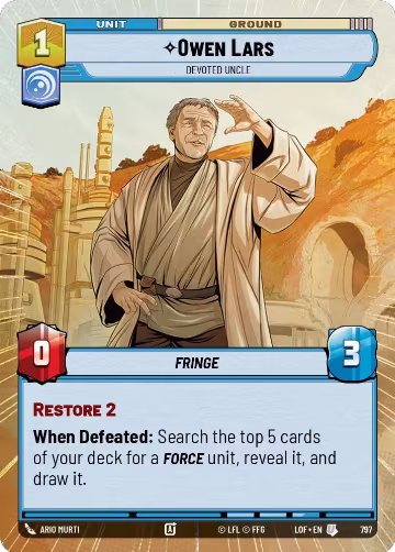 Owen Lars - Devoted Uncle (Hyperspace Foil) (797), Legends of the Force — Star Wars card price