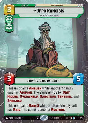 Oppo Rancisis - Ancient Councilor (Hyperspace Foil) (845), Legends of the Force — Star Wars card price