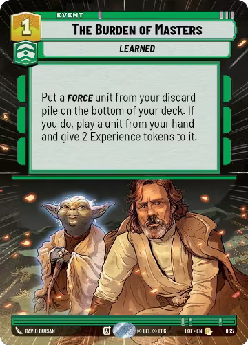 The Burden of Masters (Hyperspace Foil) (865), Legends of the Force — Star Wars card price