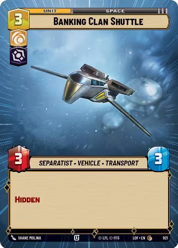 Banking Clan Shuttle (Hyperspace Foil) (921), Legends of the Force — Star Wars card price