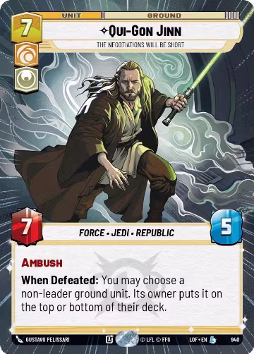 Qui-Gon Jinn - The Negotiations Will Be Short (Hyperspace Foil) (940), Legends of the Force — Star Wars card price