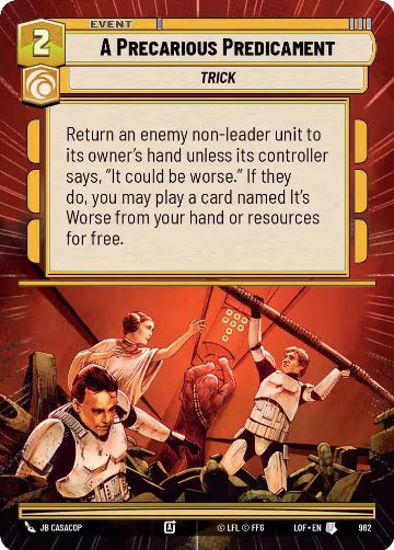 A Precarious Predicament (Hyperspace Foil) (962), Legends of the Force — Star Wars card price
