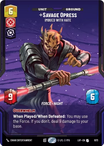 Savage Opress - Imbued With Hate (Prestige Foil) (1073), Legends of the Force — Star Wars card price