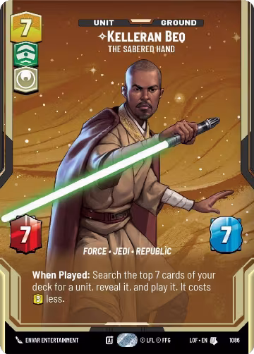 Kelleran Beq - The Sabered Hand (Prestige Foil) (1086), Legends of the Force — Star Wars card price
