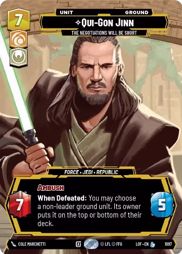 Qui-Gon Jinn - The Negotiations Will Be Short (Prestige Foil) (1097), Legends of the Force — Star Wars card price