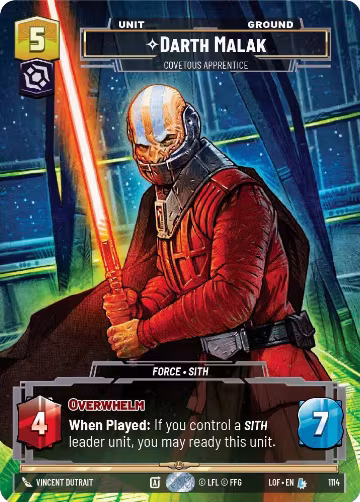 Darth Malak - Covetous Apprentice (Prestige Foil) (1114), Legends of the Force — Star Wars card price