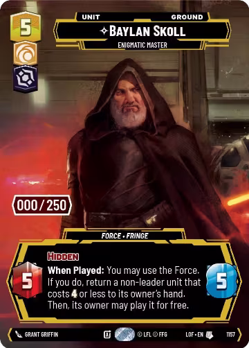 Baylan Skoll - Enigmatic Master (Serialized) (1157), Legends of the Force — Star Wars card price