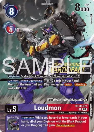 Loudmon (Regionals 25-26 Season 2 Participant) (BT20-075 U), Release Special Booster 2.0 — Digimon card price