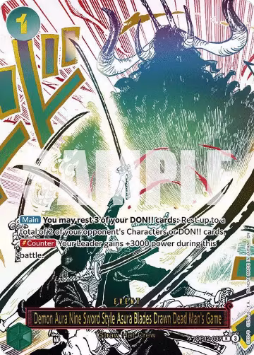Demon Aura Nine Sword Style Asura Blades Drawn Dead Man's Game (Alternate Art) (OP12-037), Legacy of the Master — One Piece card price