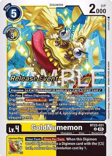 GoldNumemon (BT22-031 U), Cyber Eden Release Event Cards — Digimon card price