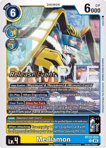 Mediamon (BT22-033 U), Cyber Eden Release Event Cards — Digimon card price