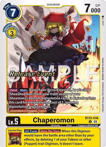 Chaperomon (BT22-036 U), Cyber Eden Release Event Cards — Digimon card price