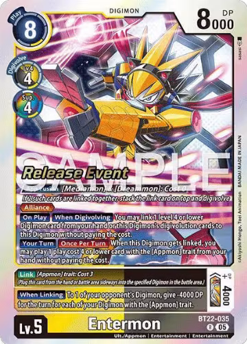 Entermon (BT22-035 R), Cyber Eden Release Event Cards — Digimon card price
