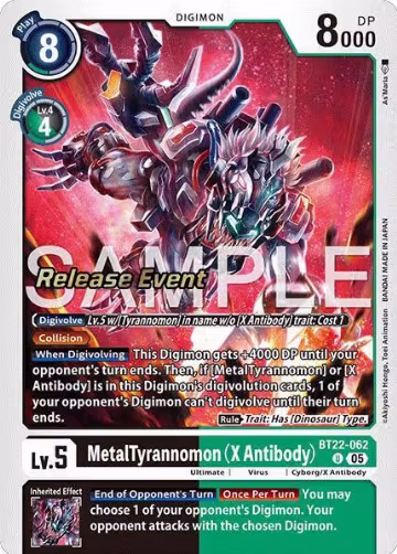 MetalTyrannomon (X Antibody) (BT22-062 U), Cyber Eden Release Event Cards — Digimon card price