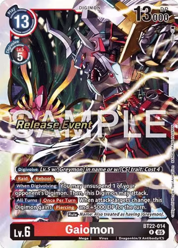 Gaiomon (BT22-014 R), Cyber Eden Release Event Cards — Digimon card price