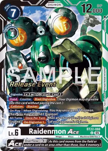 Raidenmon ACE (BT22-066 U), Cyber Eden Release Event Cards — Digimon card price