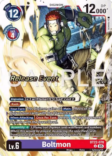 Boltmon (BT22-078 U), Cyber Eden Release Event Cards — Digimon card price