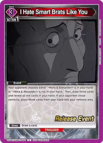 I Hate Smart Brats Like You (UEPR/FMA-1-096), FULLMETAL ALCHEMIST Release Event Cards — Union Arena card price