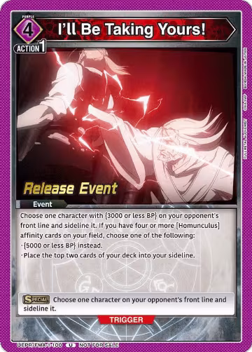 I'll Be Taking Yours! (UEPR/FMA-1-100), FULLMETAL ALCHEMIST Release Event Cards — Union Arena card price