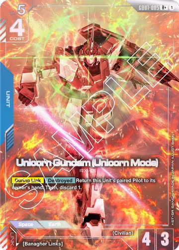 Unicorn Gundam (Unicorn Mode) (R+) (GD01-005), Newtype Rising — Gundam card price