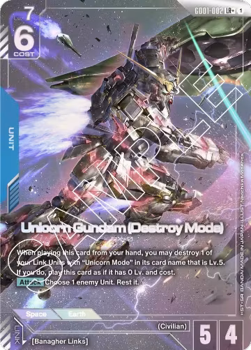 Unicorn Gundam (Destroy Mode) (LR+) (GD01-002), Newtype Rising — Gundam card price