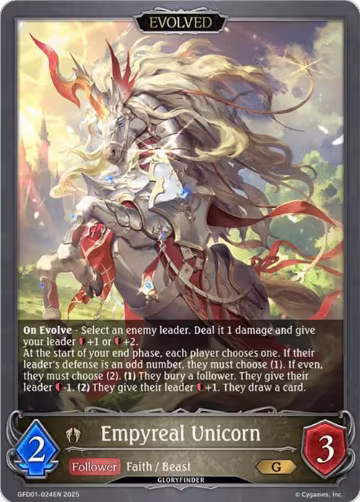 Empyreal Unicorn (Evolved) (GFD01-024EN), Luxheart Legends — Shadowverse card price
