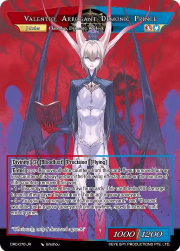 Raven's Order Class A's Representative, Valentio // Valentio, Arrogant Demonic Prince (DRC-076 JR), Descent into the Raven's Catacombs — Force of Will card price