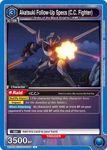Akatsuki Follow-Up Specs (C.C. Fighter) (UEX03BT/CGH-2-025), UEX03BT: CODE GEASS: Lelouch of the Rebellion Vol.2 — Union Arena card price