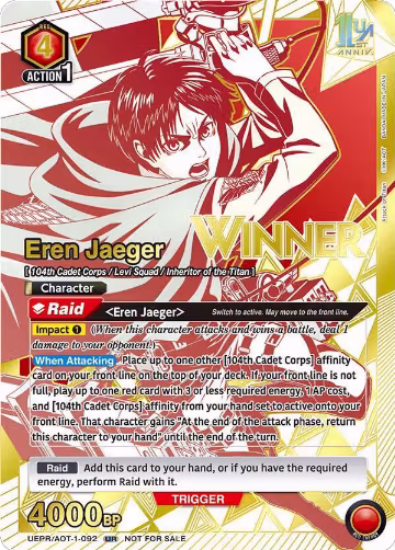 Eren Jaeger (092) (Winner) (UEPR/AOT-1-092), Union Arena Promotion Cards — Union Arena card price