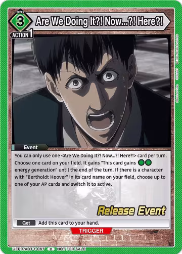 Are We Doing It?! Now...?! Here?! (UEPR/AOT-1-067), Attack on Titan Release Event Cards — Union Arena card price