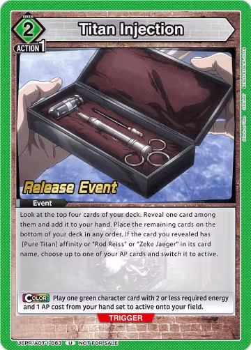 Titan Injection (UEPR/AOT-1-063), Attack on Titan Release Event Cards — Union Arena card price