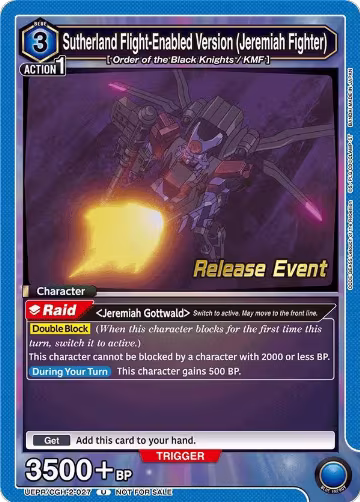 Sutherland Flight-Enabled Version (Jeremiah Fighter) (UEPR/CGH-2-027), UEX03BT: CODE GEASS: Lelouch of the Rebellion Vol.2 Release Event Cards — Union Arena card price