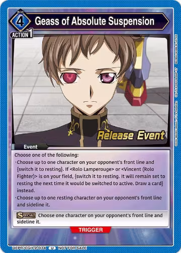 Geass of Absolute Suspension (UEPR/CGH-2-034), UEX03BT: CODE GEASS: Lelouch of the Rebellion Vol.2 Release Event Cards — Union Arena card price