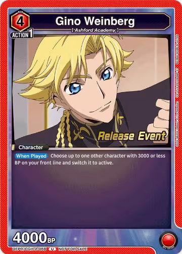 Gino Weinberg (068) (UEPR/CGH-2-068), UEX03BT: CODE GEASS: Lelouch of the Rebellion Vol.2 Release Event Cards — Union Arena card price