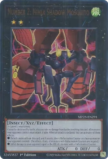 Number 2: Ninja Shadow Mosquito (MP25-EN291), 2025 Mega-Pack — Yu-Gi-Oh! card price