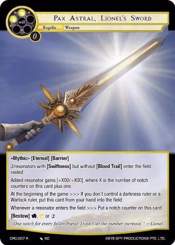 Pax Astral, Lionel's Sword (DRC-007 R), Descent into the Raven's Catacombs — Force of Will card price