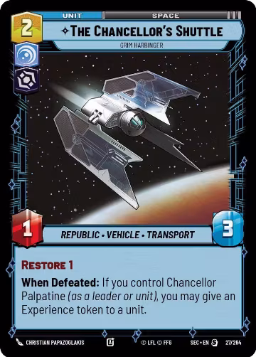 The Chancellor's Shuttle - Grim Harbinger (27/264), Secrets of Power — Star Wars card price
