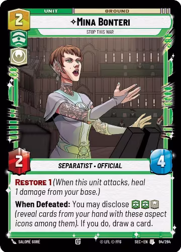 Mina Bonteri - Stop This War (94/264), Secrets of Power — Star Wars card price