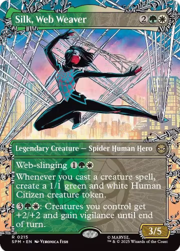 Silk, Web Weaver (Borderless) (215), Marvel's Spider-Man — Magic card price