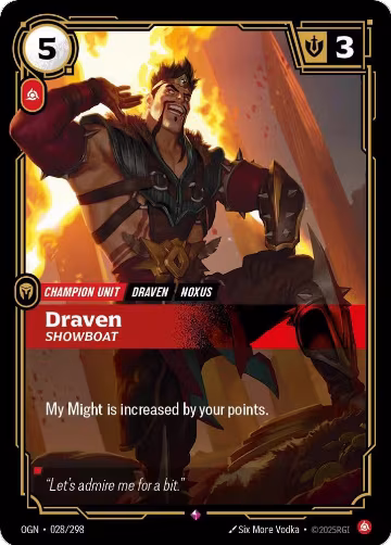 Draven, Showboat (028/298), Origins — Riftbound card price