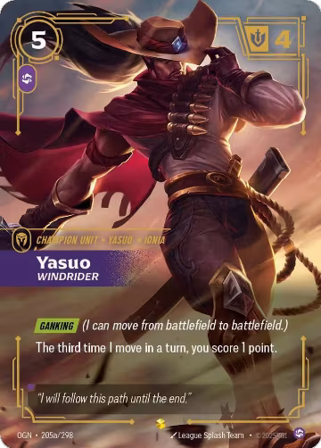 Yasuo, Windrider (Alternate Art) (205a/298), Origins — Riftbound card price