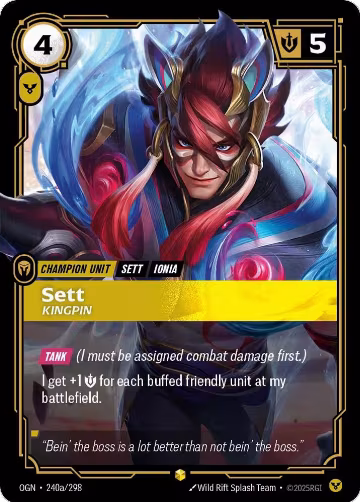 Sett, Kingpin (Alternate Art) (240a/298), Origins — Riftbound card price