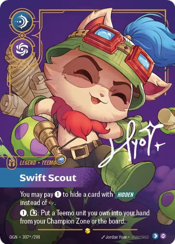 Teemo, Swift Scout (Signature) (307*/298), Origins — Riftbound card price