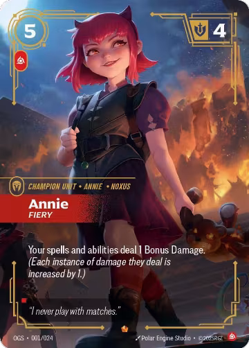 Annie, Fiery (001/024), Origins: Proving Grounds — Riftbound card price