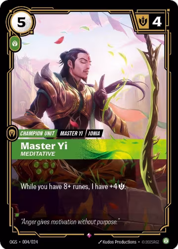 Master Yi, Meditative (004/024), Origins: Proving Grounds — Riftbound card price