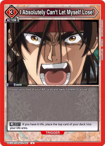 I Absolutely Can't Let Myself Lose! (UE11BT/RNK-1-097), Rurouni Kenshin — Union Arena card price